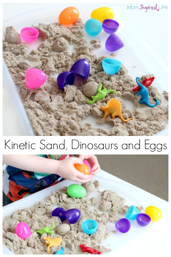 Playing-with-kinetic-sand-dinosaurs-easter-egg-pin